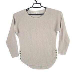Womens Michael Kors Beige Textured Knit Top Side Button Detail Cotton Blend M